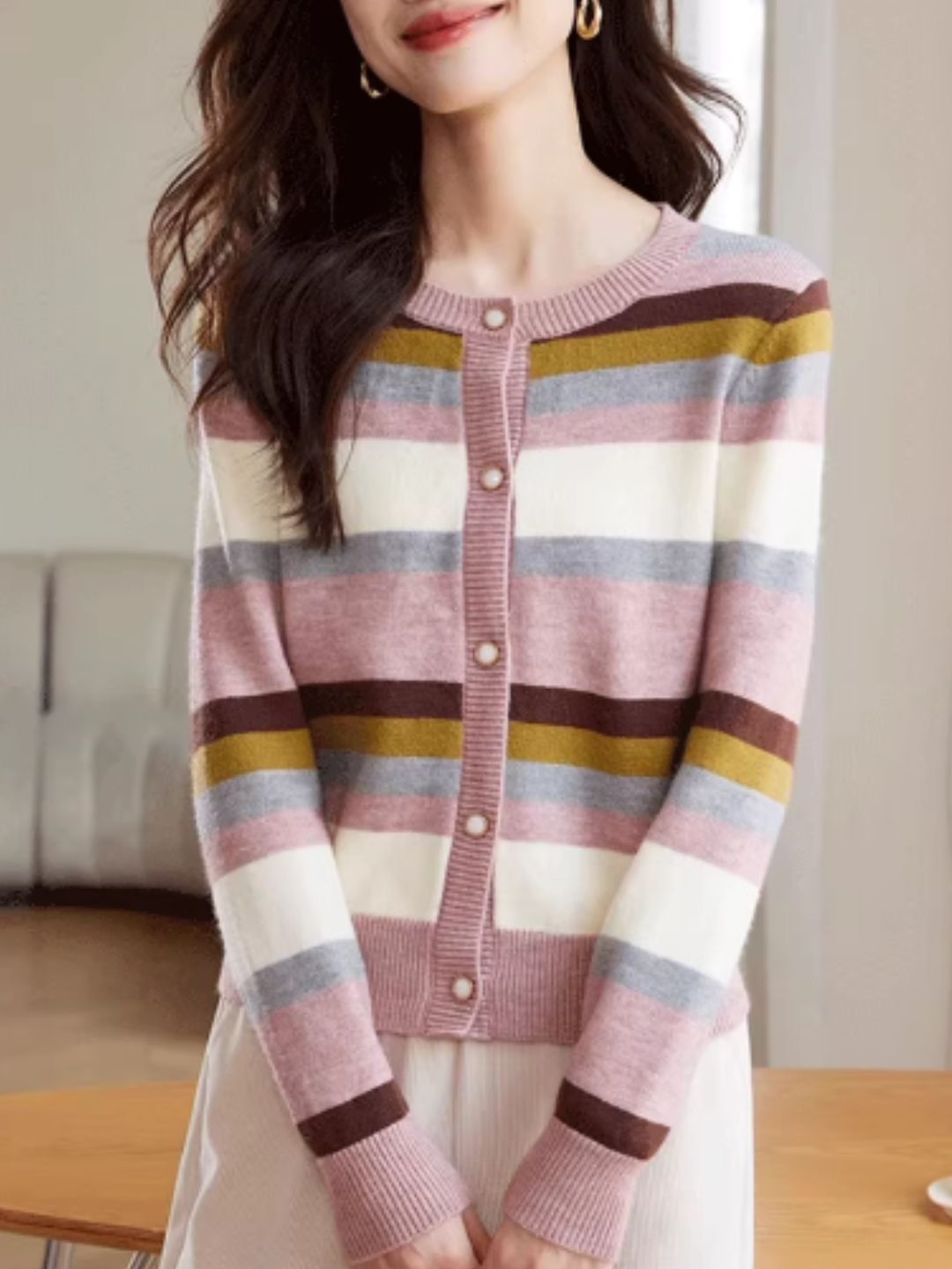 Rainbow Stripe Knit Cardigan