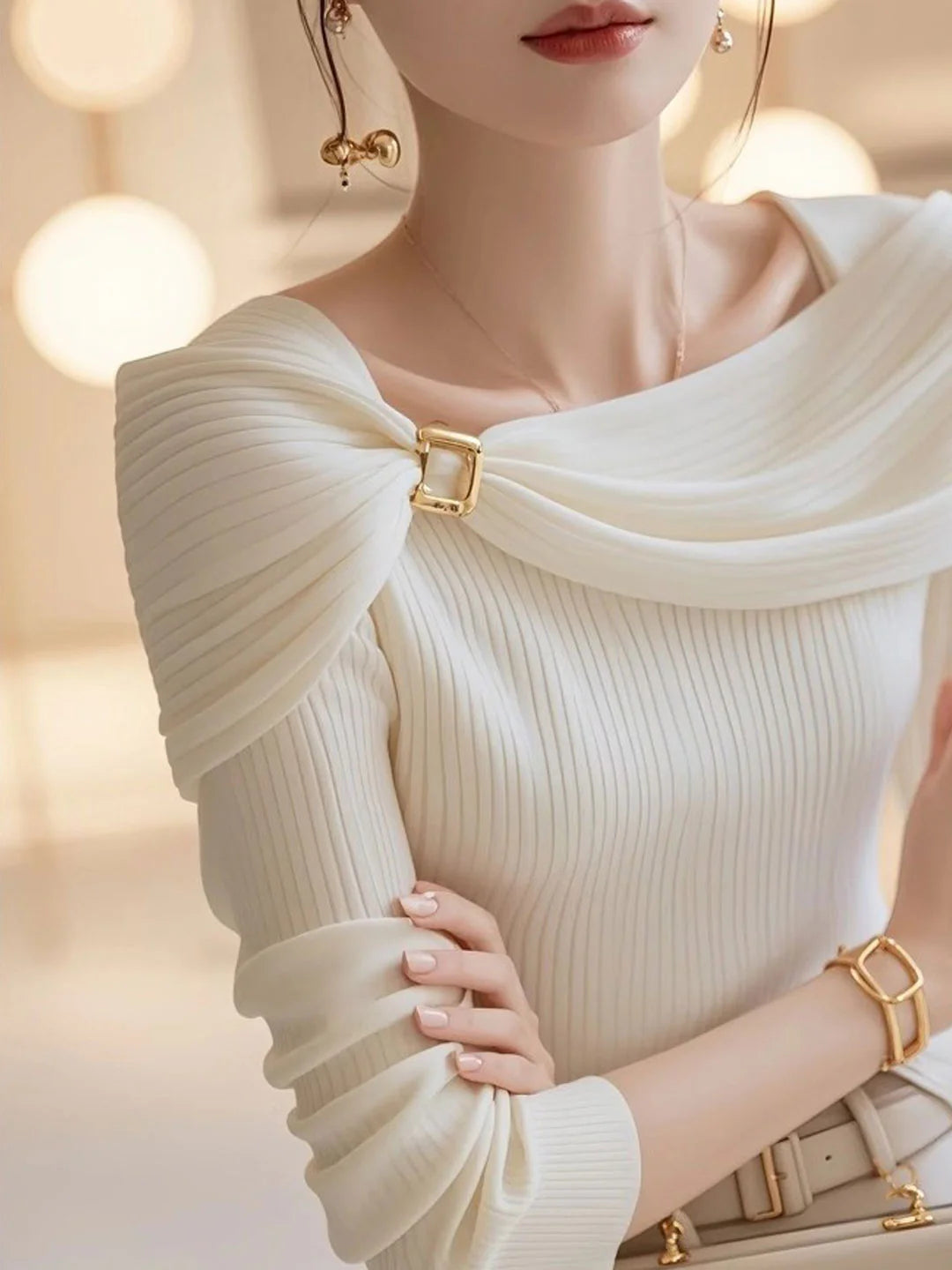 Classic One-Shoulder Solid Color Knitted Top