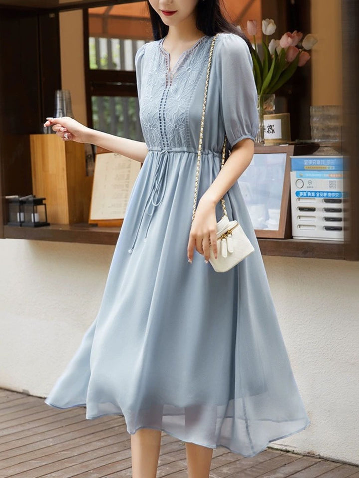 Elegant V-neck Embroidered Dress