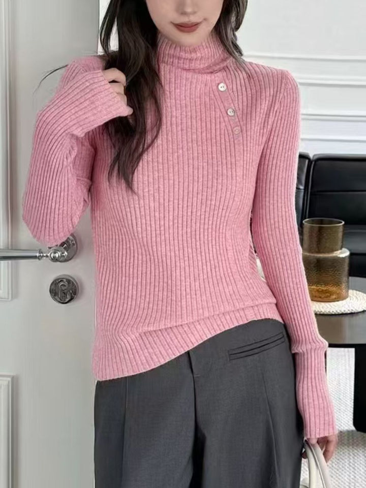 Slim Fit Button Turtleneck Sweater