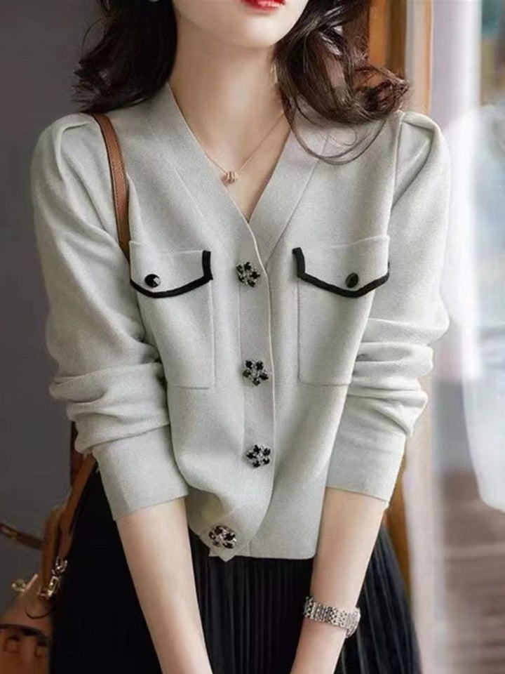 V-neck Petal Button Sweater