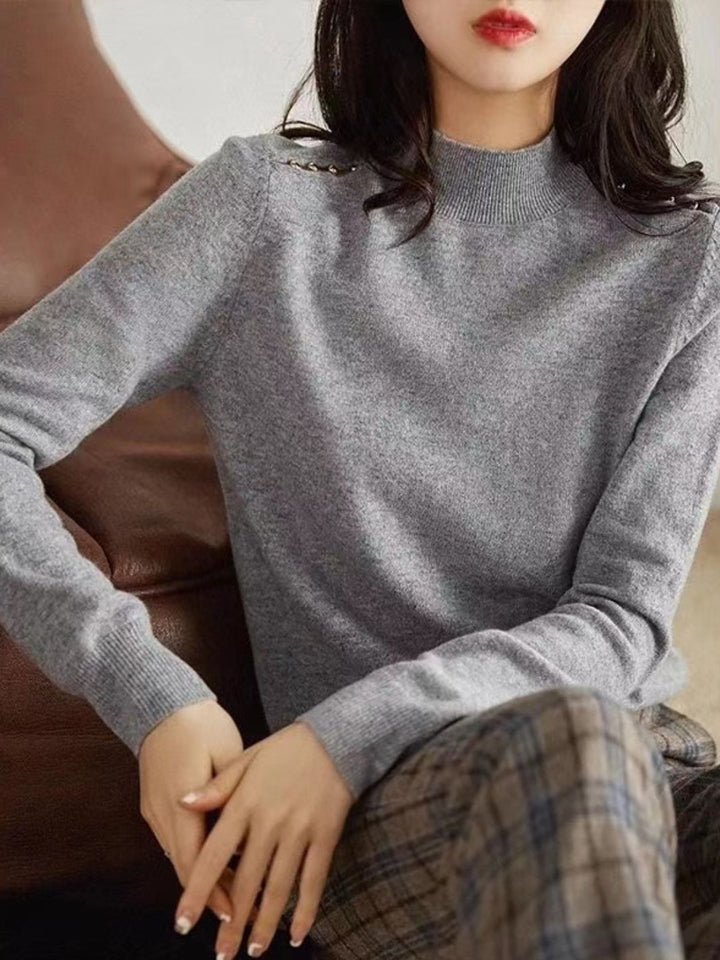 Loose Turtleneck Beaded Sweater