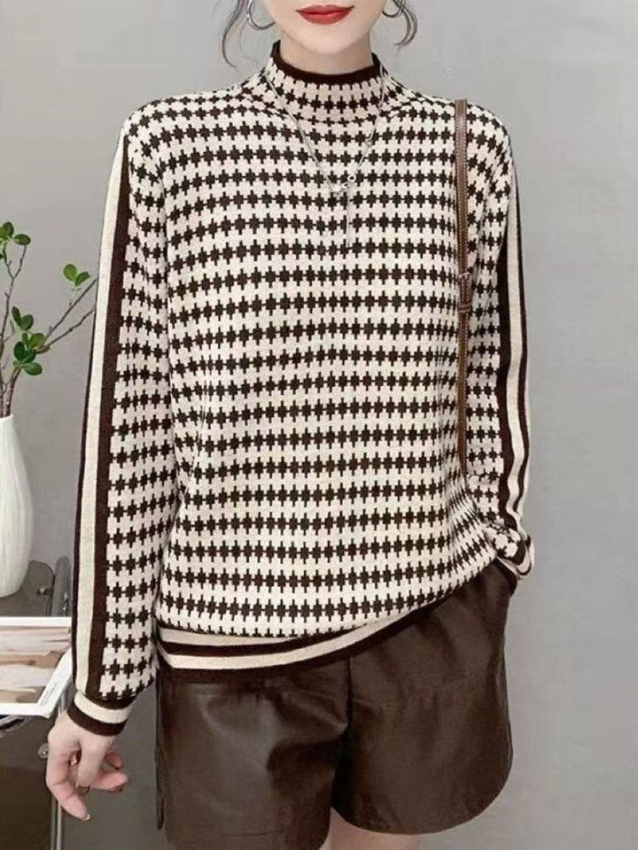 Houndstooth Half Turtleneck Sweater