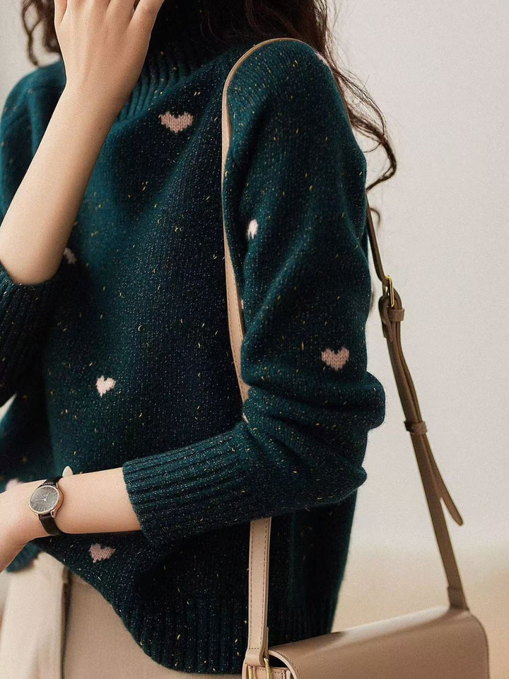 Heart Print Turtleneck Knit Top