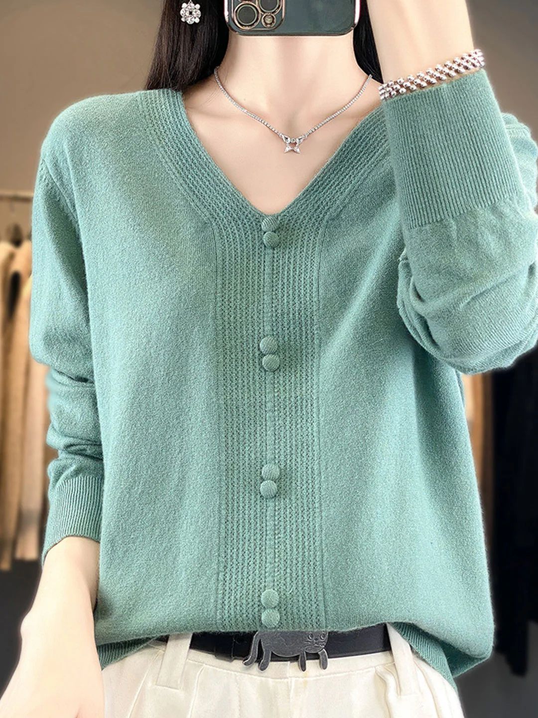 Casual V-neck Loose Knitted Sweater