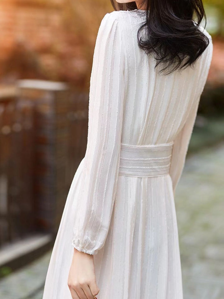 Elegant French V-neck Chiffon Dress