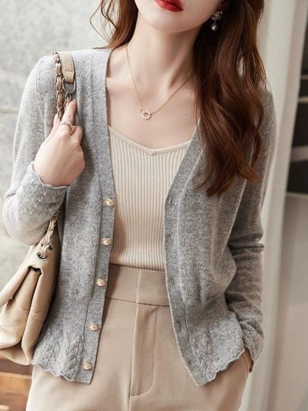 V-neck Lace Knitted Cardigan