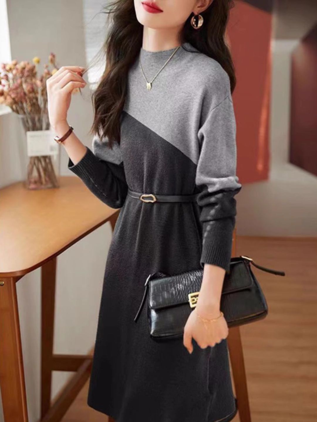 Half Turtleneck Knit Dress