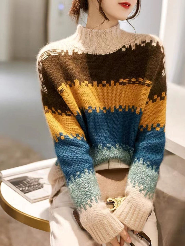 Elegant Rainbow Striped Turtleneck Sweater