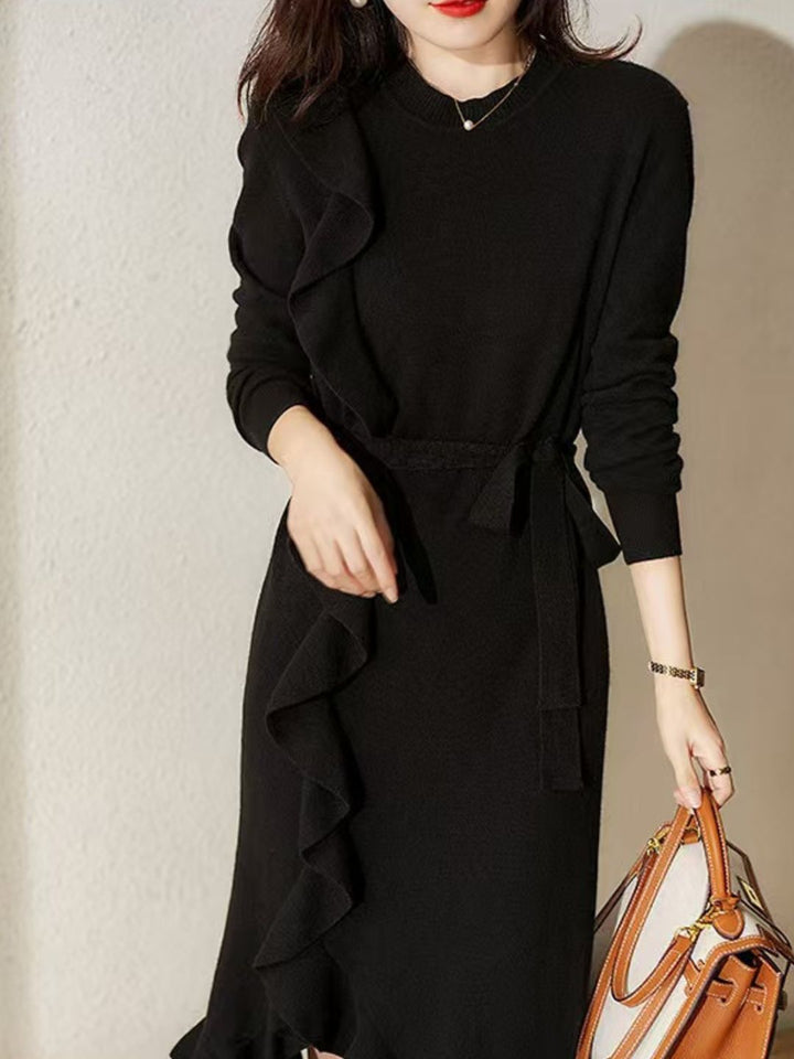 Mid-Length Waist Sweater Dress