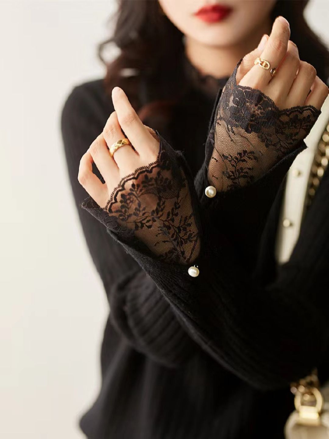 Temperament Lace Sleeve Sweater