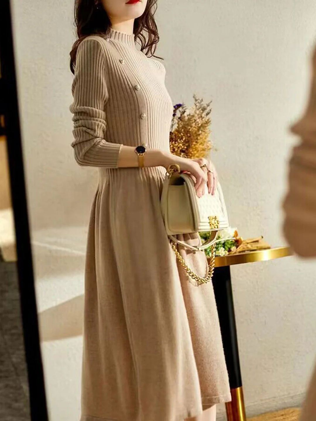 Turtleneck Solid Color Knitted Sweater Dress