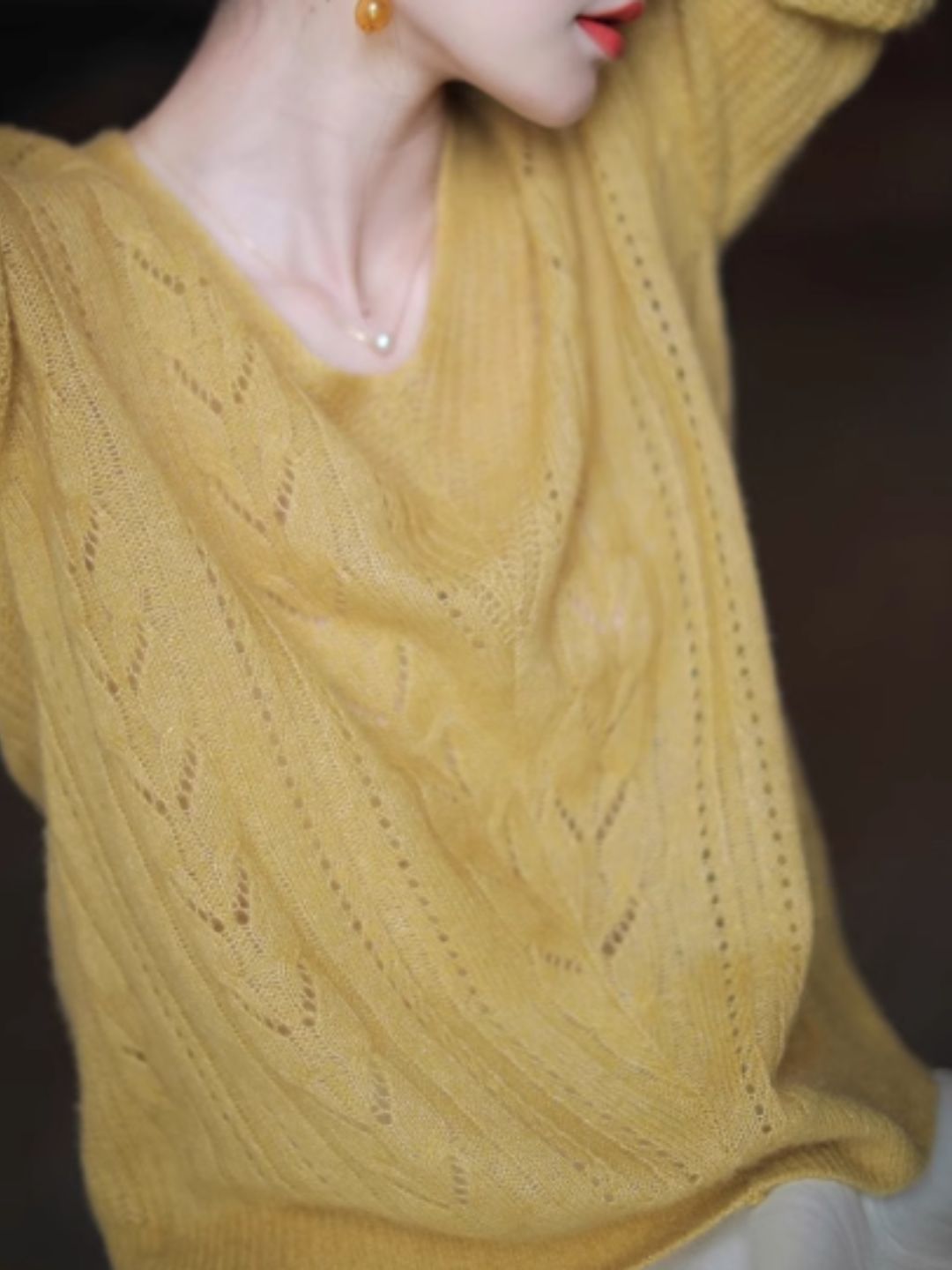 V-neck Hollow Knit Sweater