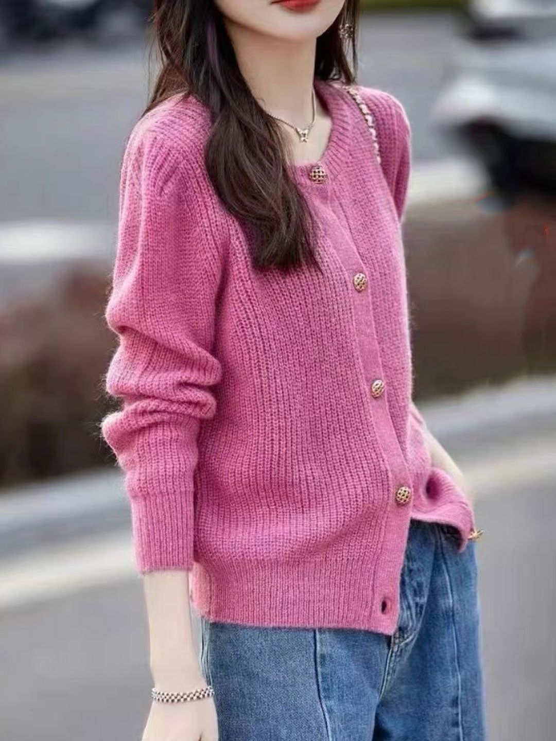 Loose Solid Color Knitted Cardigan