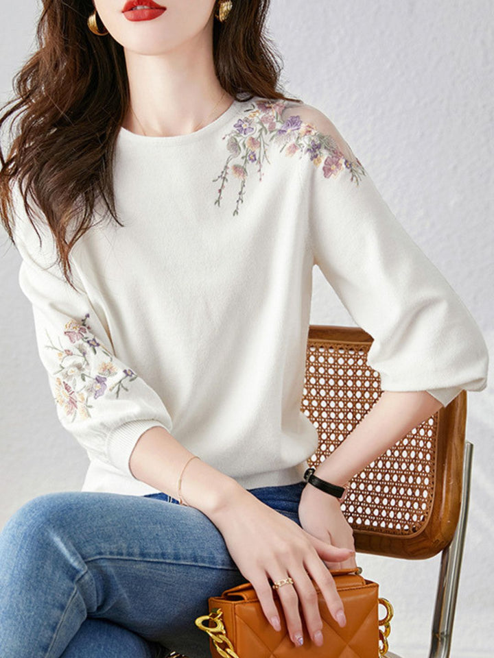 Cutout Floral Knitted Pullover Top