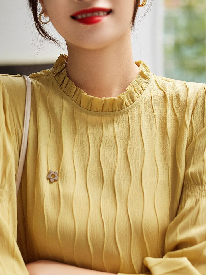 Wavy Textured Stand Collar Top