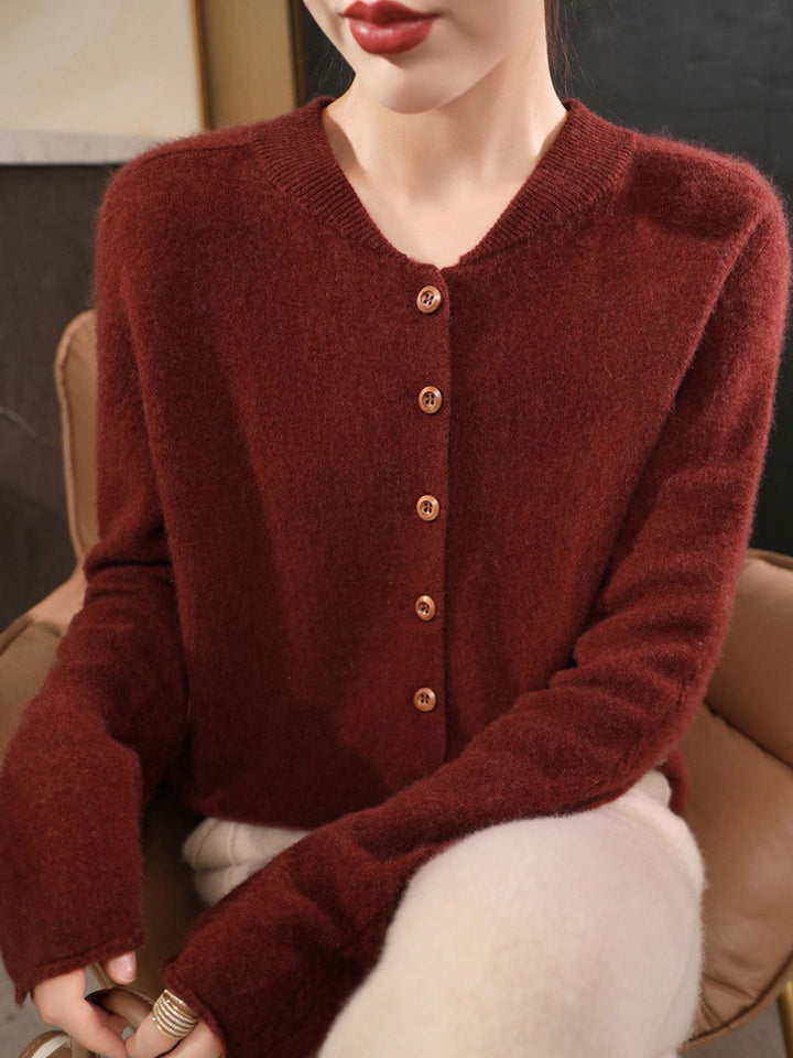 Classic Crew Neck Solid Color Knitted Cardigan