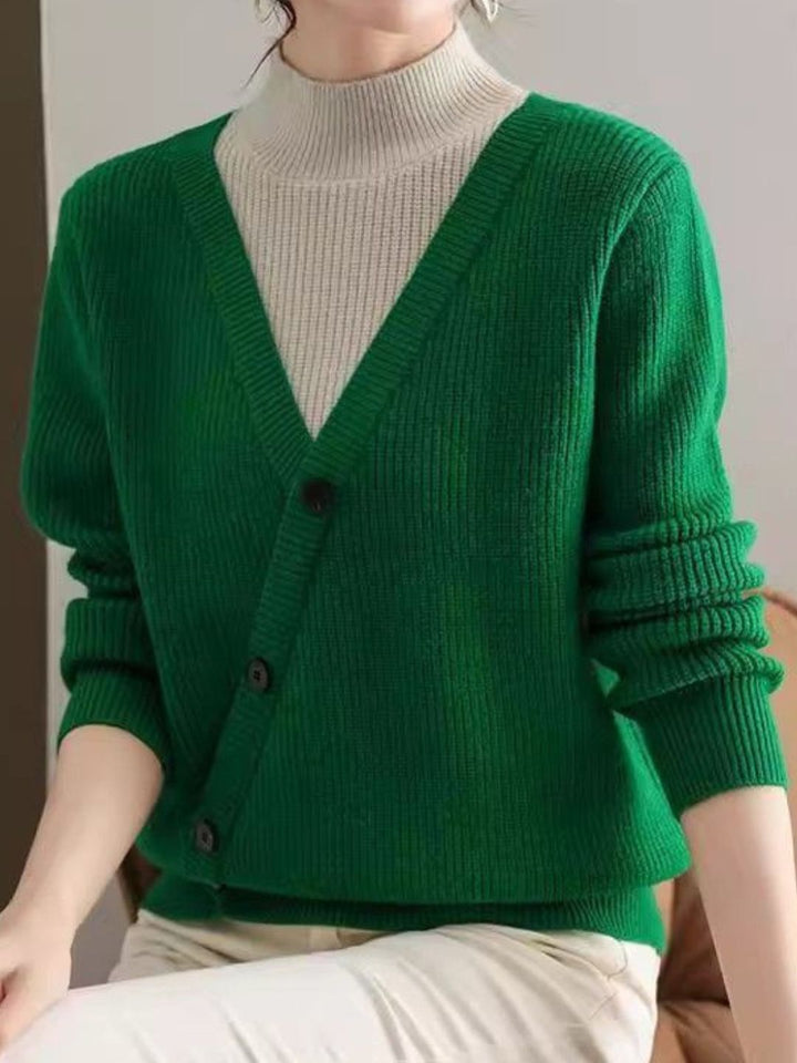 Fake two-piece loose half-high collar sweater