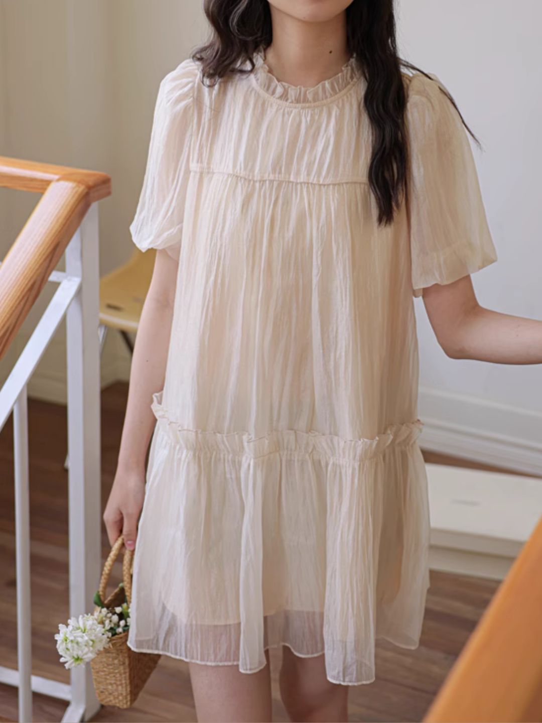 Ruffled Stand Collar Dress