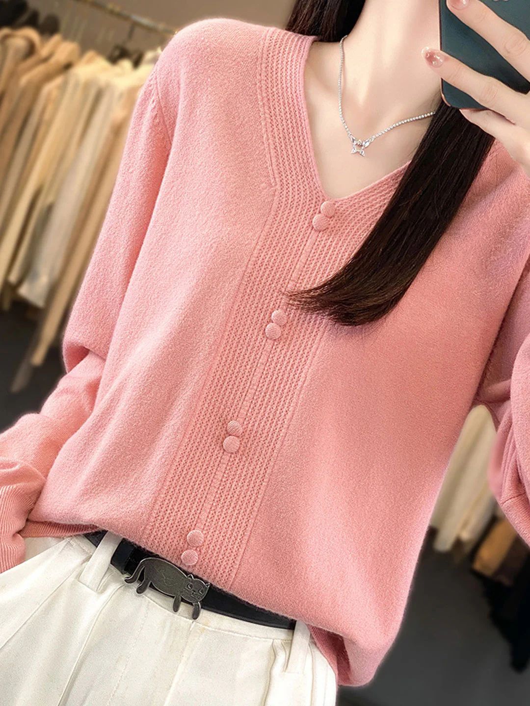 Casual V-neck Loose Knitted Sweater