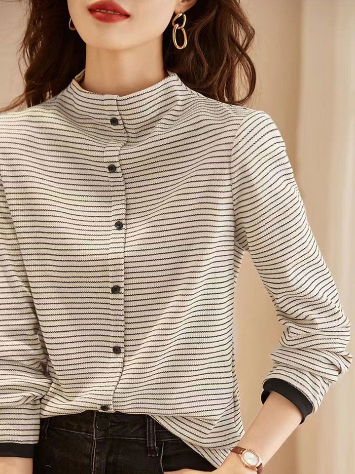 Classic Turtleneck Contrasted Striped Knitted Top