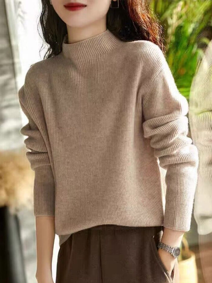 Solid Color High Collar Knit Top