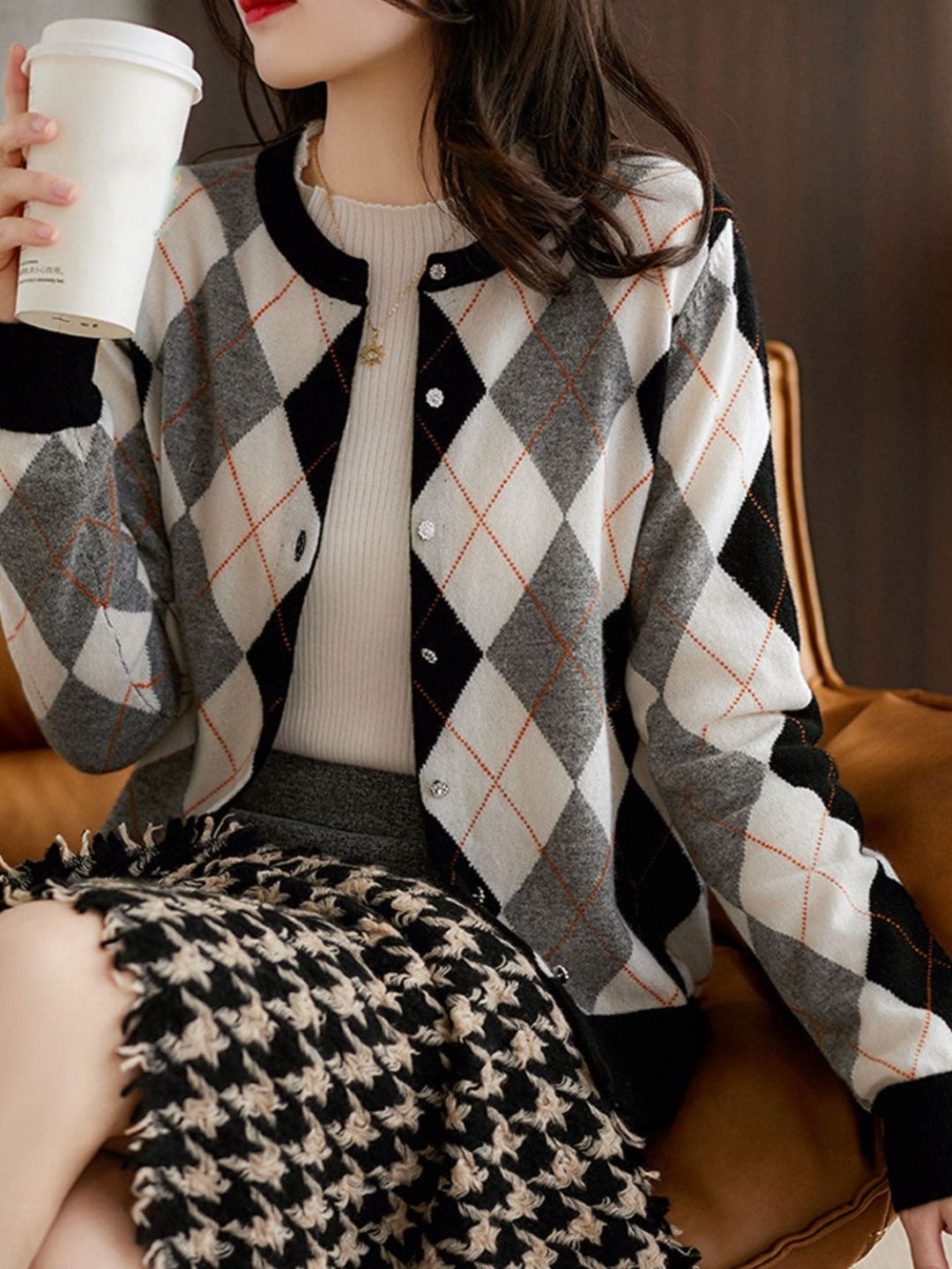 Retro Diamond Knitted Cardigan