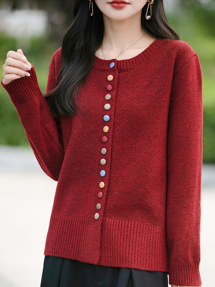 Colorful Button Cardigan Knitted Long Sleeve Sweater