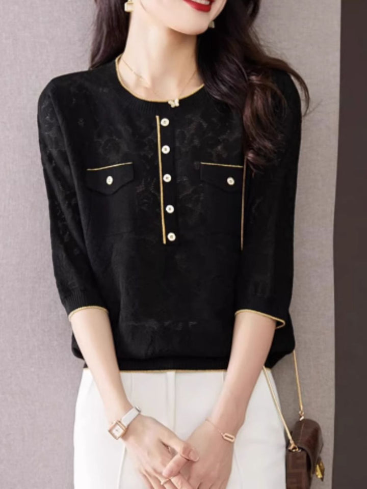 Crew Neck Hollow Knit Top