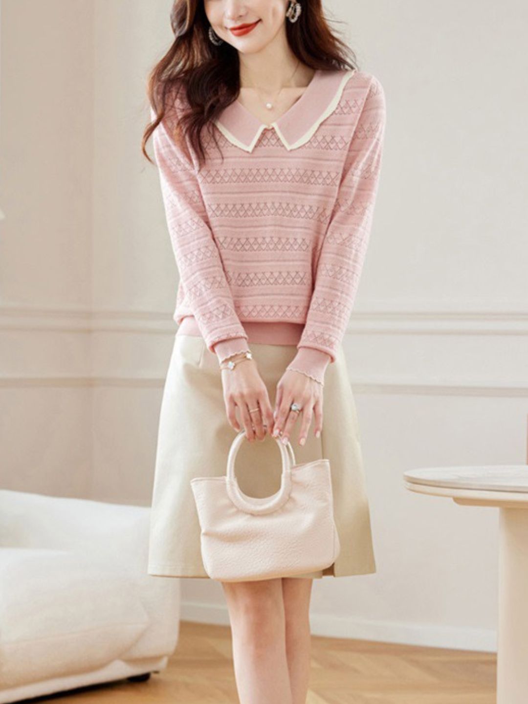 Grace Casual Doll Collar Hollowed Knitted Top