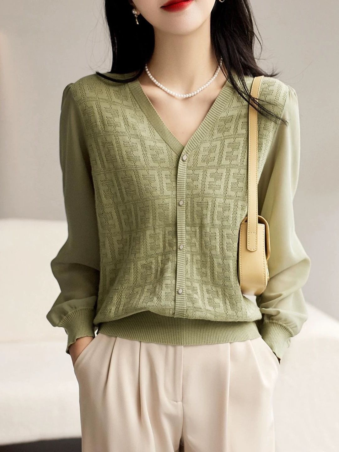 Hollow V-neck Knitted Cardigan