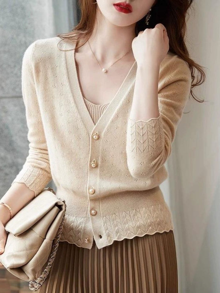 V-neck Lace Knitted Cardigan