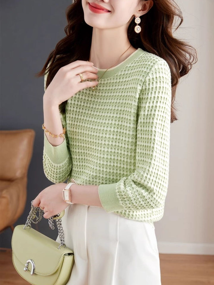 Long Sleeve Check Knit Top