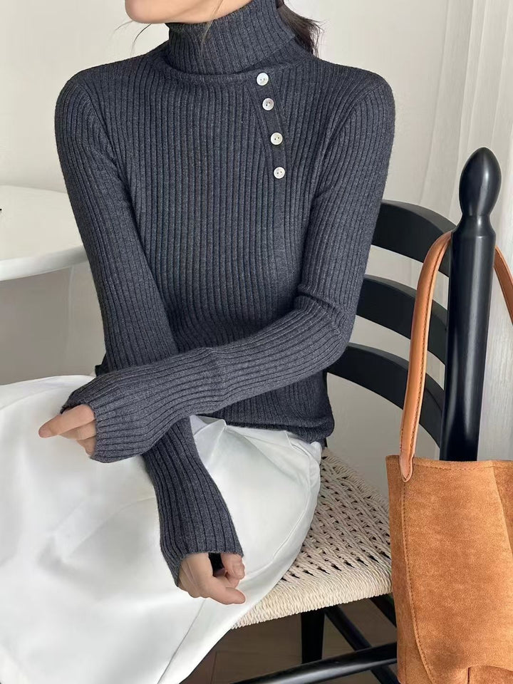 Slim Fit Button Turtleneck Sweater