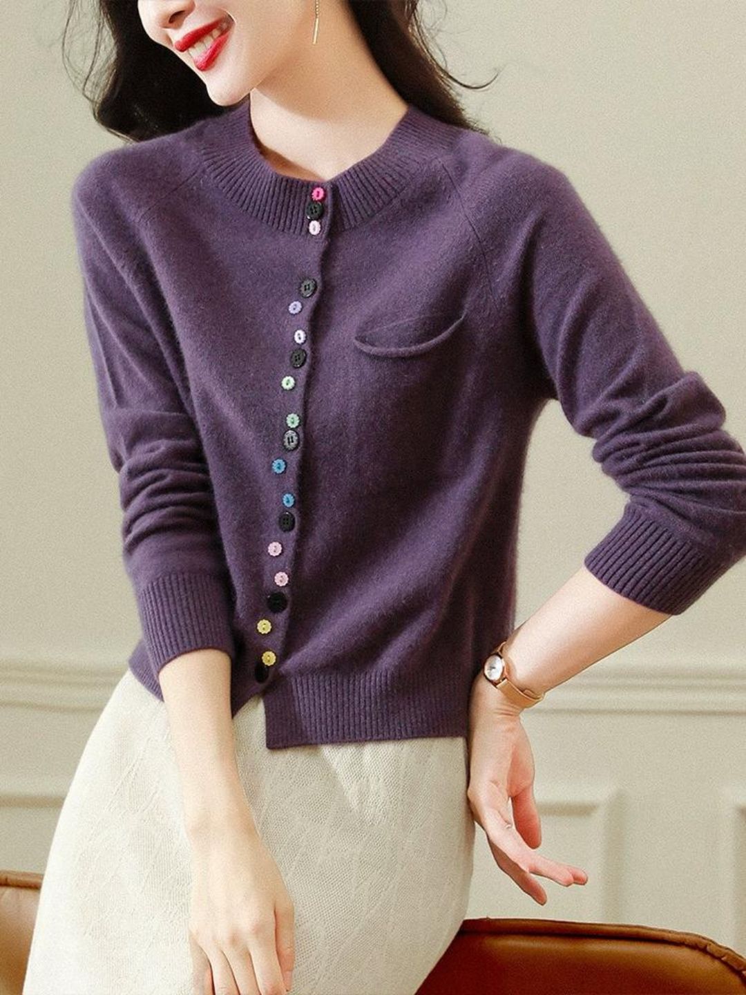 Colorful Button Cardigan Sweater