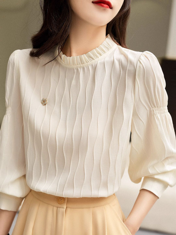 Wavy Textured Stand Collar Top