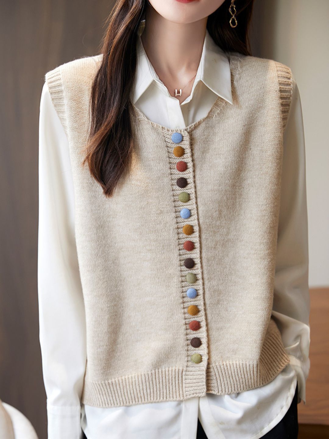 Rainbow Button Knit Vest