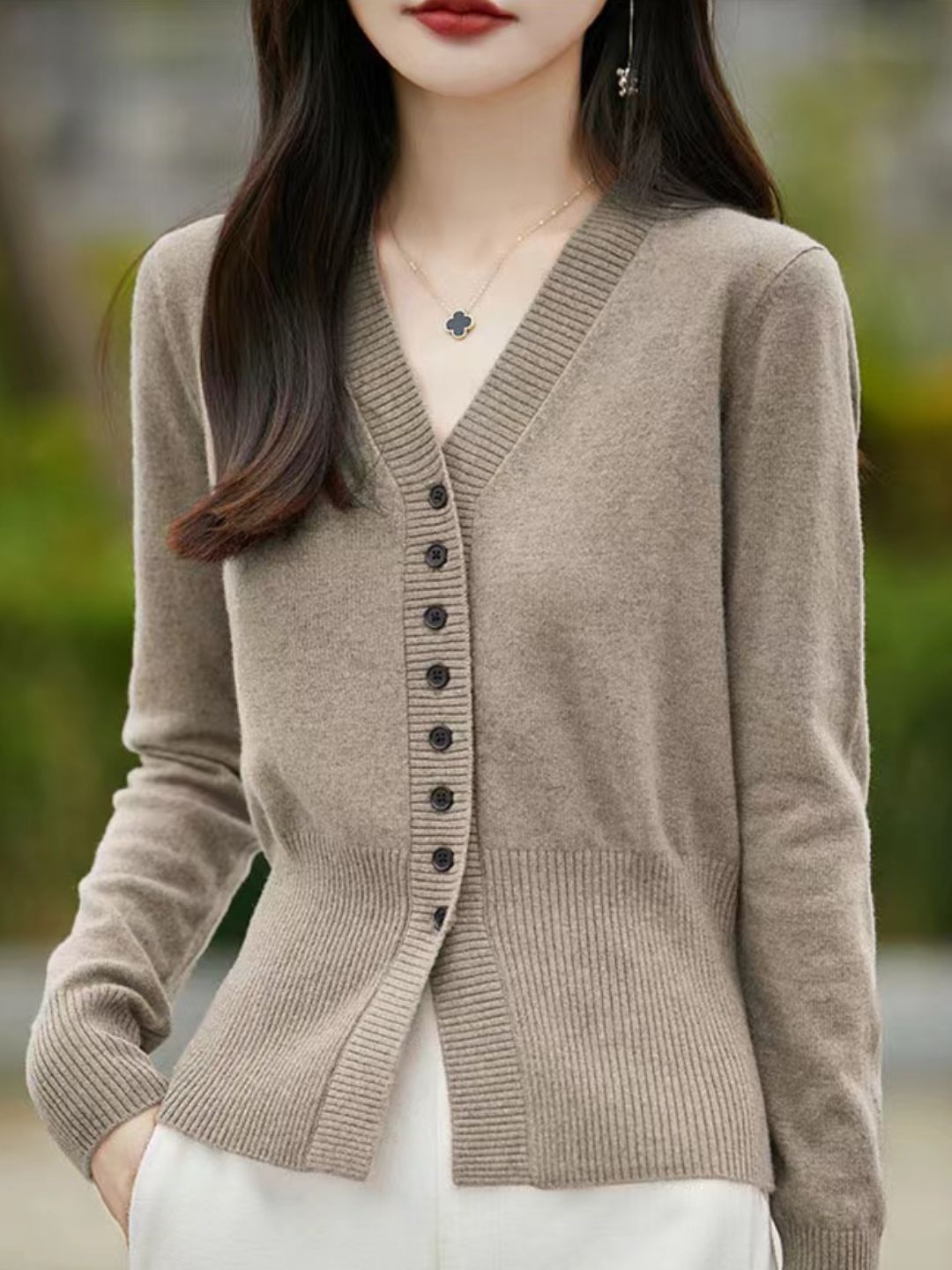 French V-neck Simple Knitted Cardigan