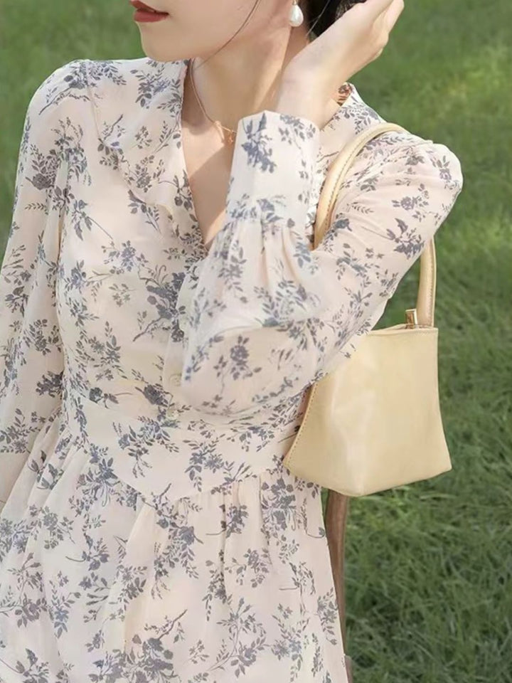 Puff Sleeve Floral Print Dress