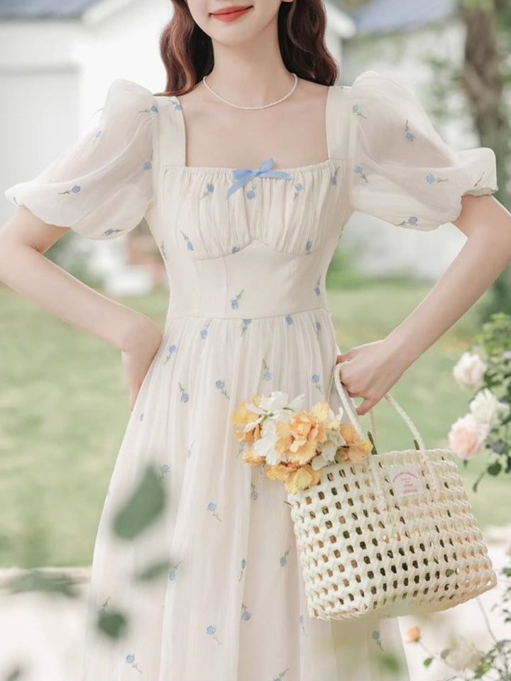 Square Neck Embroidered Dress