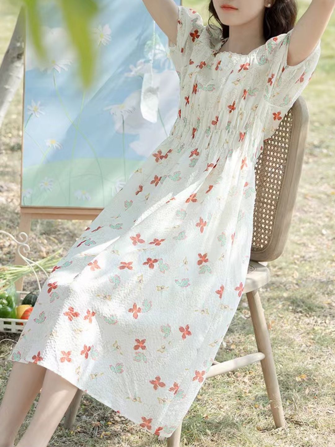 Puff Sleeve Slim Floral Dress