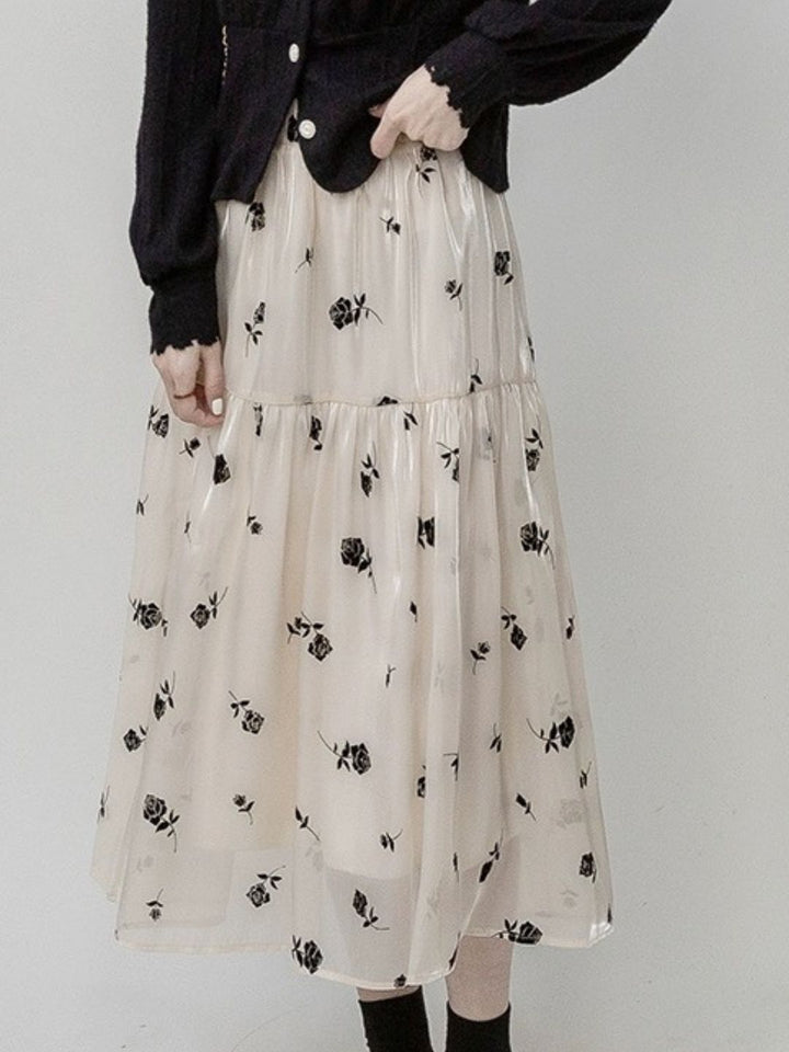 Rose Floral A-line Puff Skirt