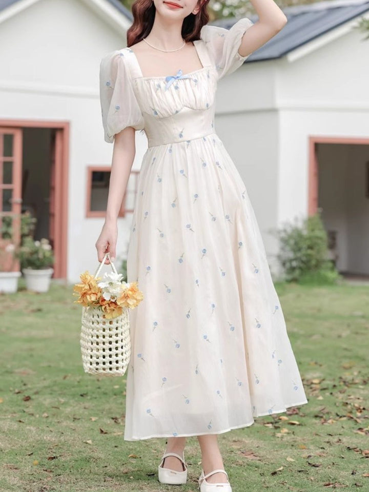 Square Neck Embroidered Dress