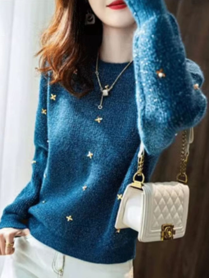 Peacock Blue Sequin Beaded Sweater