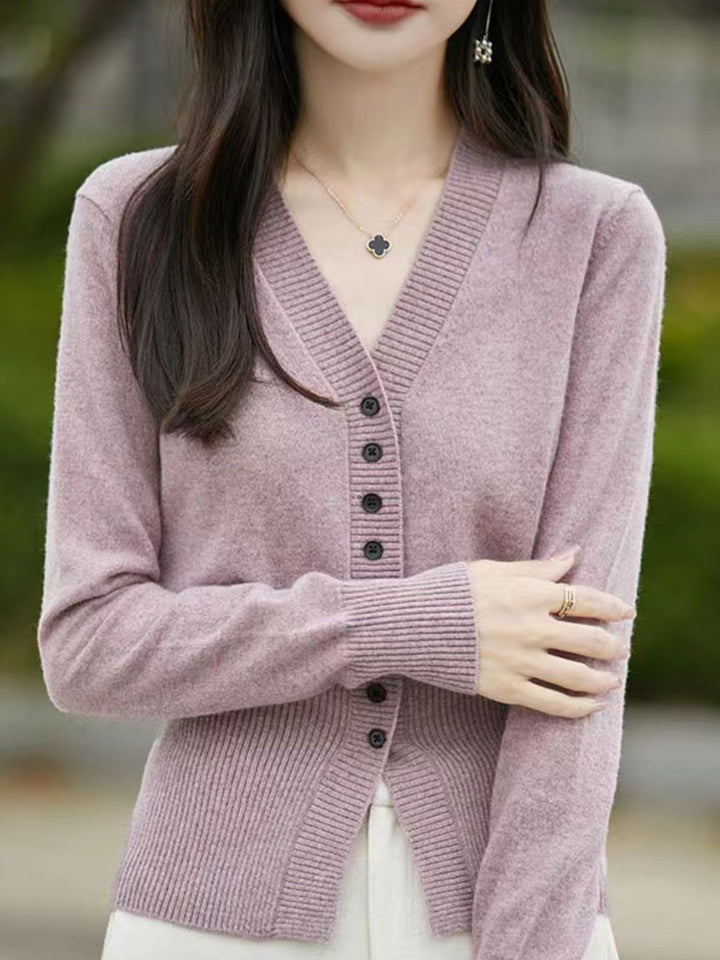 French V-neck Simple Knitted Cardigan