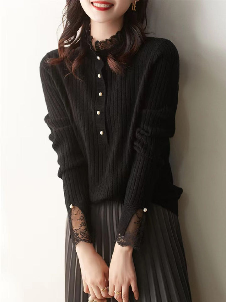 Temperament Lace Sleeve Sweater