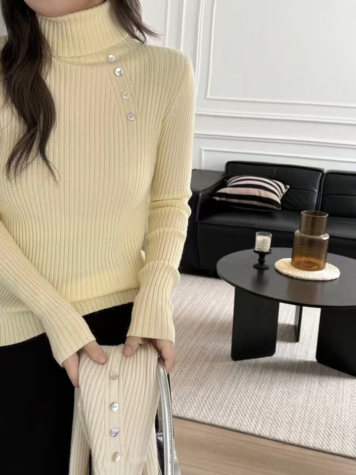 Slim Fit Button Turtleneck Sweater