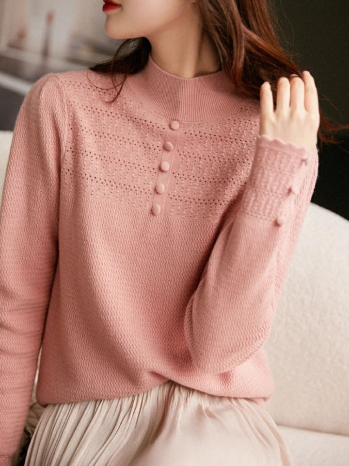 Vintage Buttoned Turtleneck Knitted Sweater