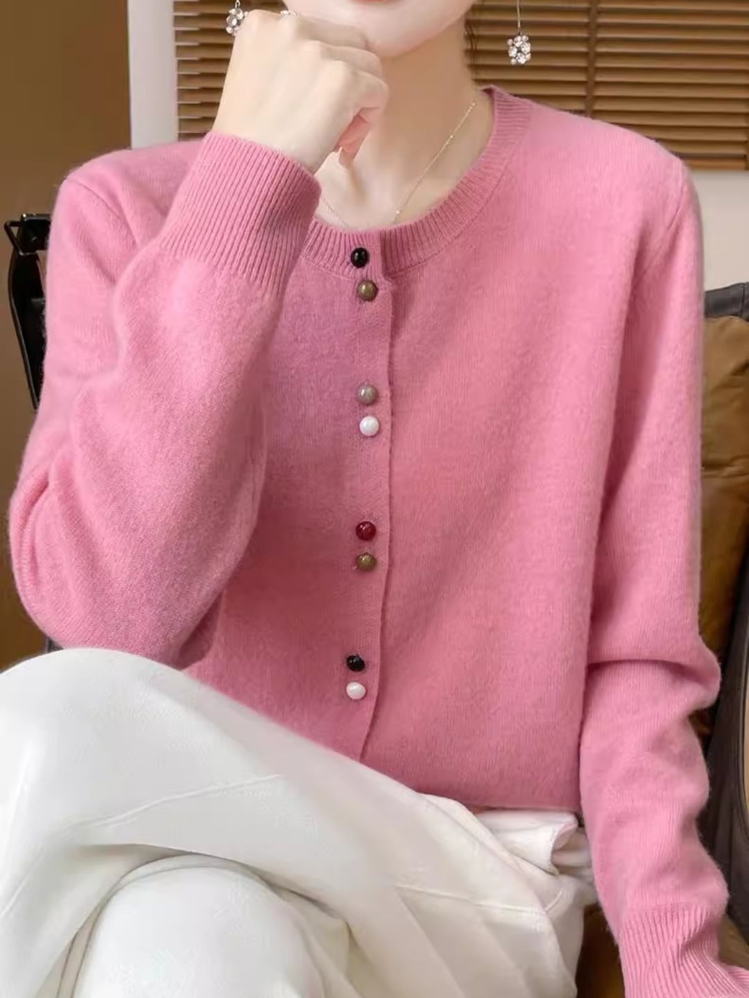 Crew Neck Solid Color Sweater