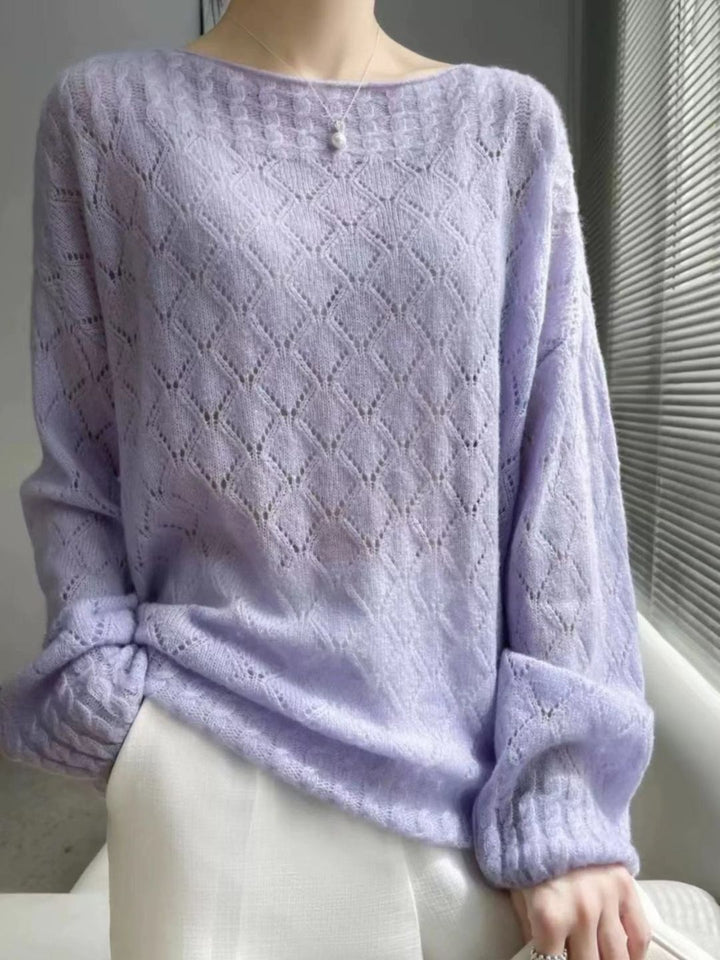 Crew Neck Pattern Hollow Knit Sweater